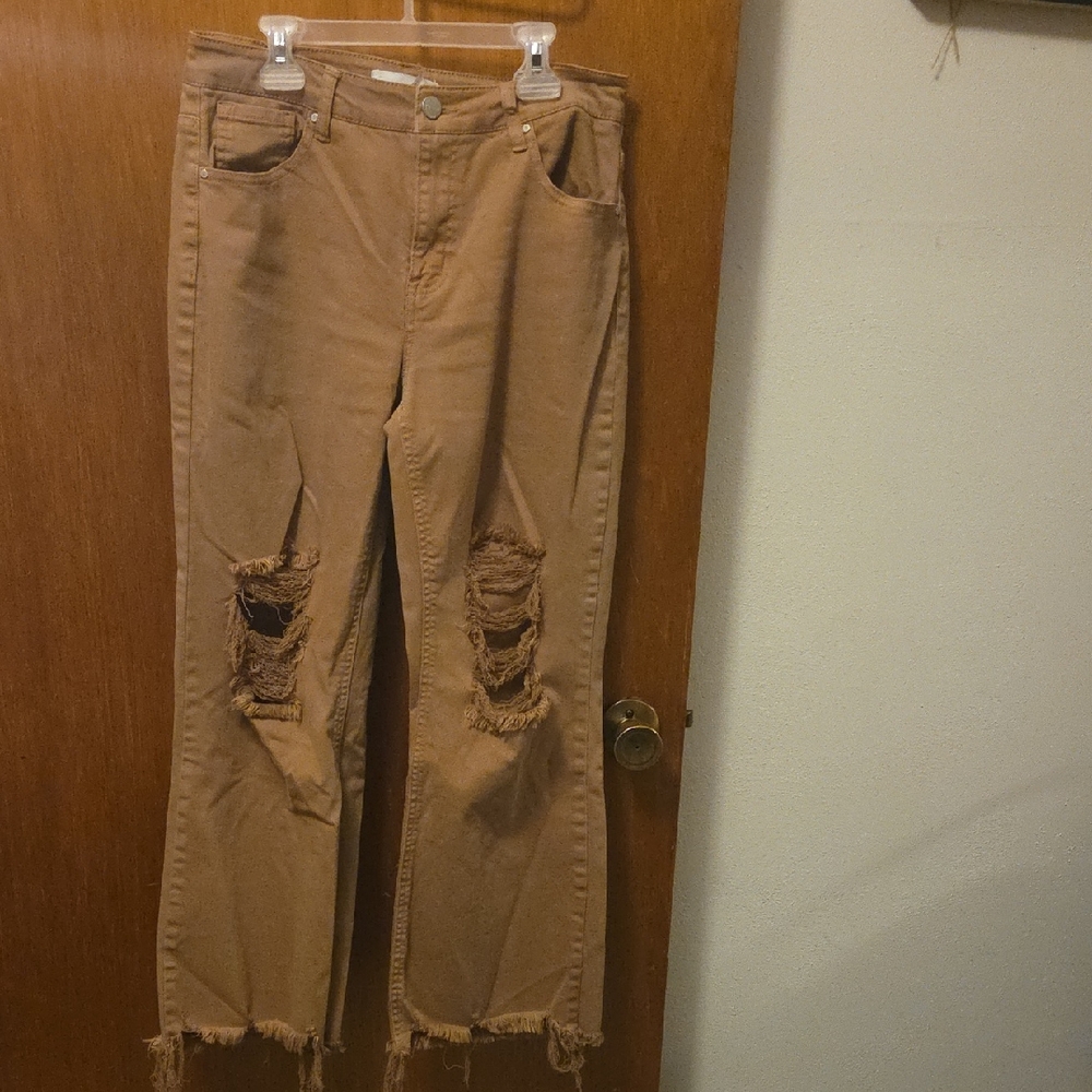 Casual Tan Wide Leg Women Jeans